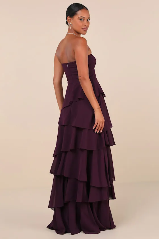 Gorgeous Essence Dark Purple Strapless Tiered Maxi Dress sold by Lulus product image thumbnail 2