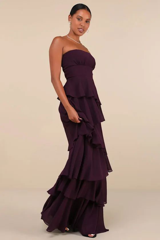 Gorgeous Essence Dark Purple Strapless Tiered Maxi Dress sold by Lulus product image thumbnail 3