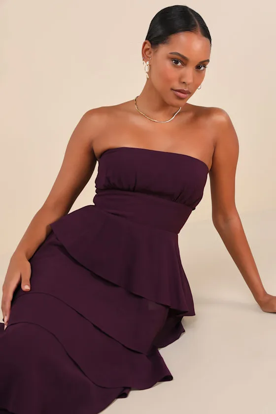 Gorgeous Essence Dark Purple Strapless Tiered Maxi Dress sold by Lulus product image thumbnail 4