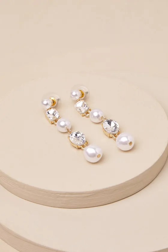 Glistening Addition Gold Pearl and Rhinestone Drop Earrings sold by Lulus product image thumbnail 2