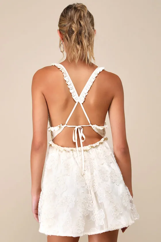 Delightfully Precious Cream Mesh Embroidered Ruffled Mini Dress sold by Lulus product image thumbnail 2