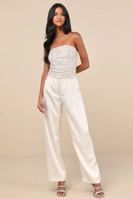 Marvelous Shine Champagne Mesh Sequin Strapless Crop Top sold by Lulus product image thumbnail 3