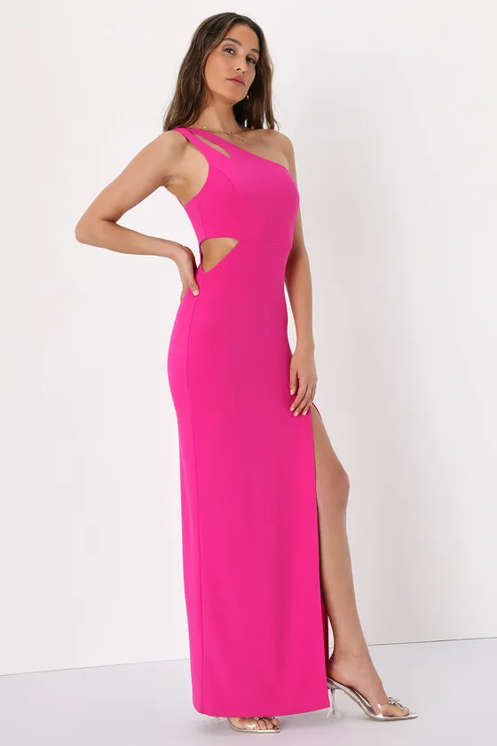 Simply Beautiful Hot Pink One-Shoulder Cutout Maxi Dress sold by Lulus product image thumbnail 4