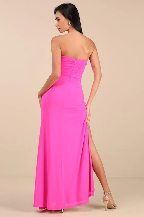 Epitome of Allure Hot Pink Mesh Strapless Ruched Maxi Dress sold by Lulus product image thumbnail 2