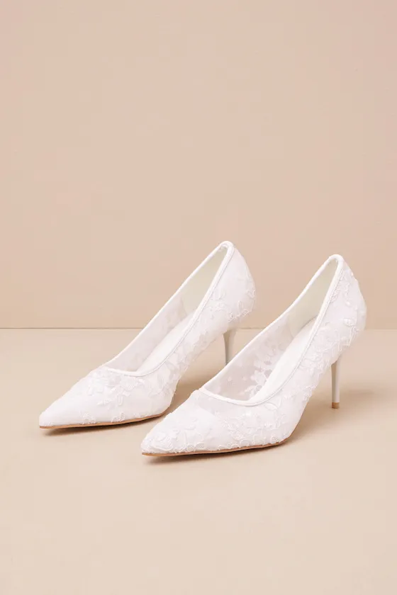 Millie Rose White Mesh Pointed-Toe Pumps sold by Lulus