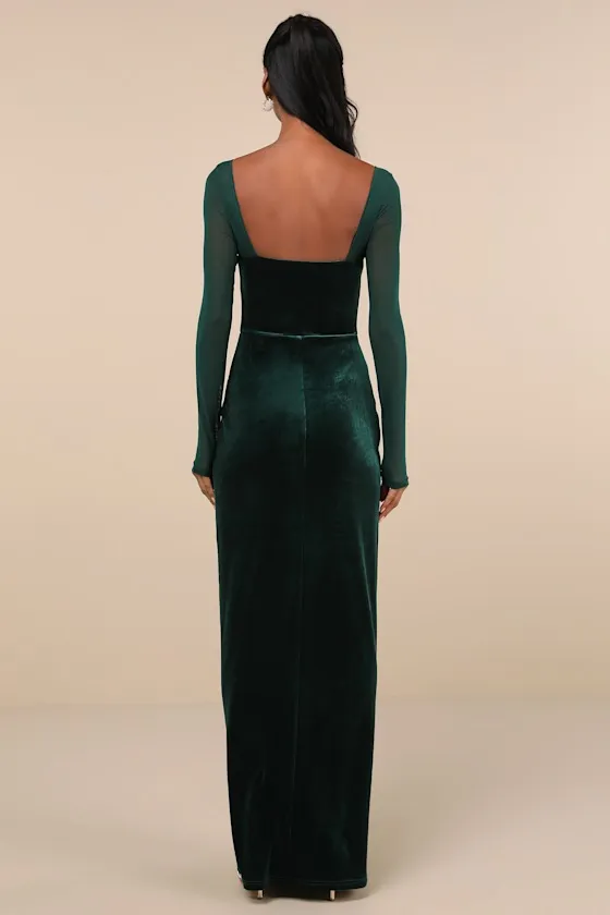 Certifiably Chic Emerald Velvet Mesh Long Sleeve Maxi Dress sold by Lulus product image thumbnail 2