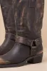 Rhoda Brown Distressed Leather Mid-Calf Moto Boots sold by Lulus