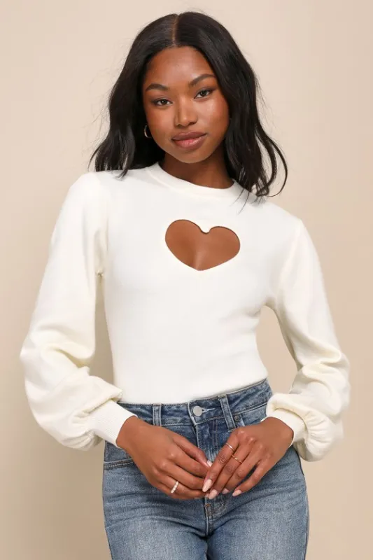Always In Your Heart Ivory Cutout Long Sleeve Sweater Top sold by Lulus