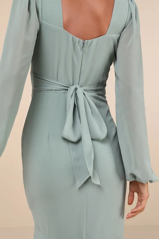 Tier Elegance Sage Brush Long Sleeve Tiered Maxi Dress sold by Lulus product image thumbnail 4