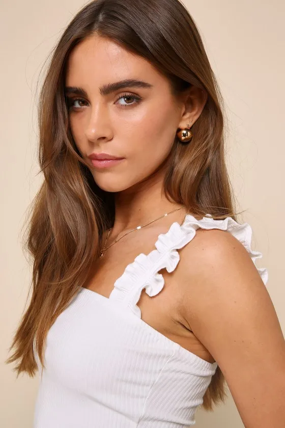 Musing About You Ivory Ribbed Ruffle Strap Cropped Tank Top sold by Lulus product image thumbnail 4