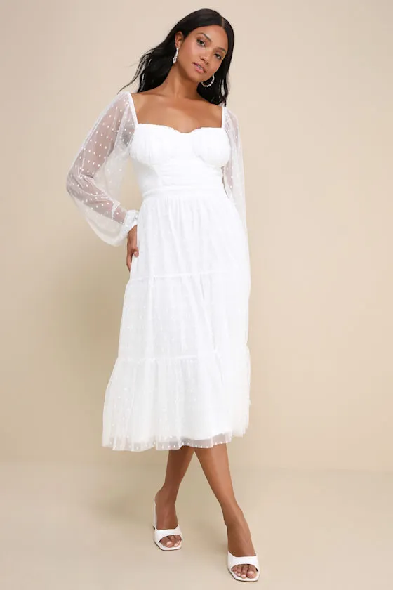 Affectionate Aura White Swiss Dot Tiered Bustier Midi Dress sold by Lulus product image thumbnail 2