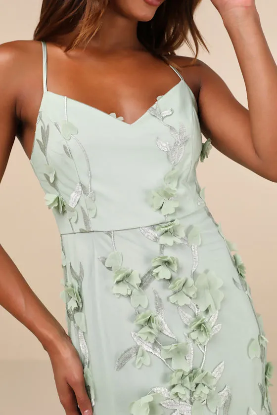 Limitless Adoration Sage Green 3D Floral Embroidered Midi Dress sold by Lulus product image thumbnail 4