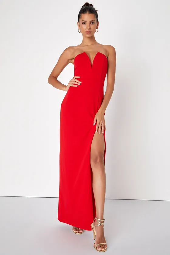 Dedicated to Glamour Red Strapless Maxi Dress sold by Lulus product image thumbnail 4