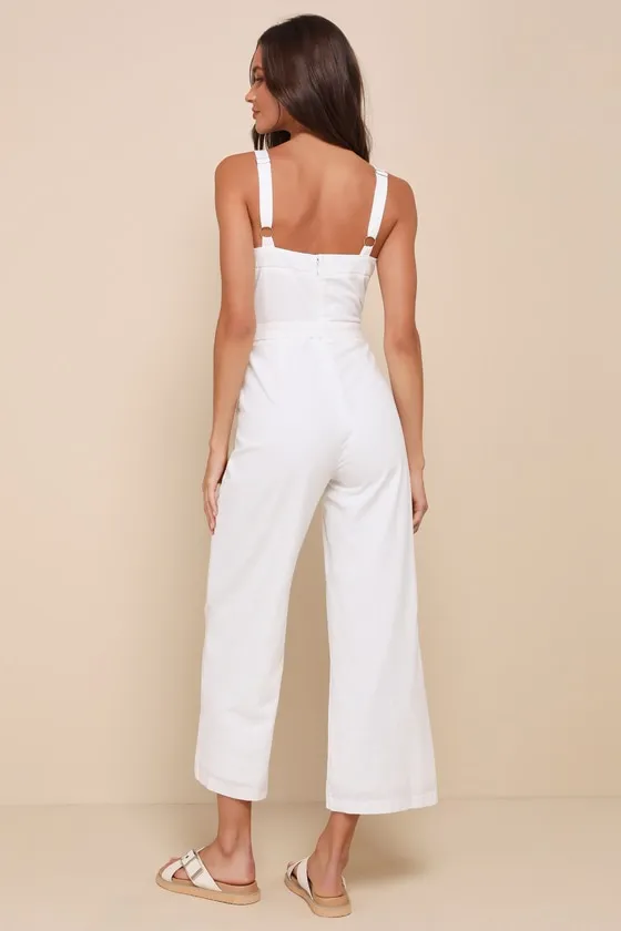 Lucky For Me Ivory Cotton Sleeveless Cropped Jumpsuit sold by Lulus product image thumbnail 2