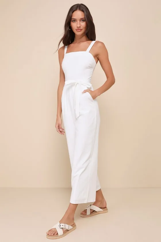 Lucky For Me Ivory Cotton Sleeveless Cropped Jumpsuit sold by Lulus product image thumbnail 4