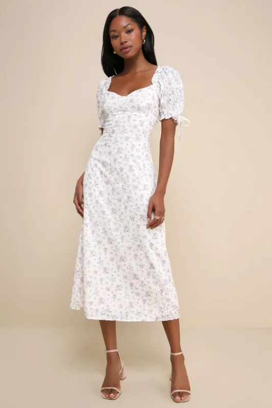 Certified Charmer Ivory Burnout Floral Puff Sleeve Midi Dress sold by Lulus