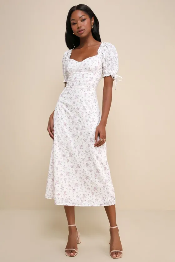 Certified Charmer Ivory Burnout Floral Puff Sleeve Midi Dress sold by Lulus