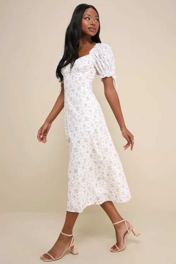 Certified Charmer Ivory Burnout Floral Puff Sleeve Midi Dress sold by Lulus product image thumbnail 2