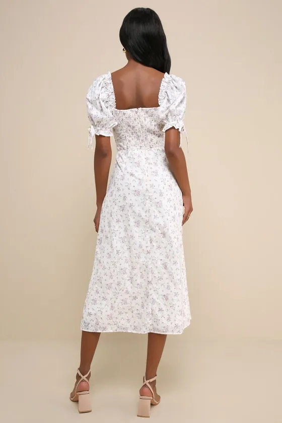 Certified Charmer Ivory Burnout Floral Puff Sleeve Midi Dress sold by Lulus product image thumbnail 3