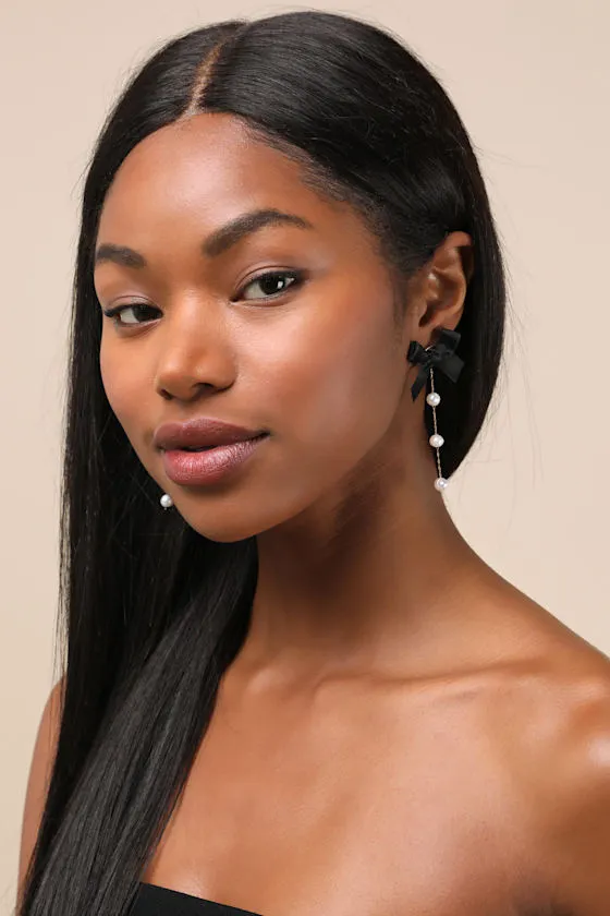Sherri Black Bow Pearl Drop Earrings sold by Lulus product image thumbnail 2