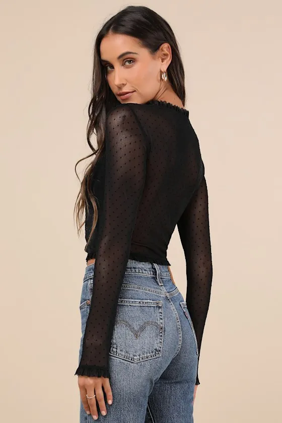 Sultry Approach Black Mesh Swiss Dot Bustier Long Sleeve Top sold by Lulus product image thumbnail 2