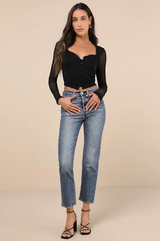Sultry Approach Black Mesh Swiss Dot Bustier Long Sleeve Top sold by Lulus product image thumbnail 3