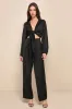 Trendsetting Direction Black Satin Tie-Front Wide-Leg Jumpsuit sold by Lulus