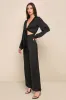 Trendsetting Direction Black Satin Tie-Front Wide-Leg Jumpsuit sold by Lulus