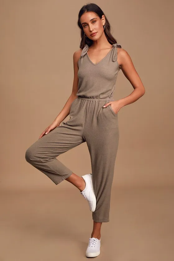 Belmore Taupe Ribbed Sleeveless Jumpsuit sold by Lulus product image thumbnail 2