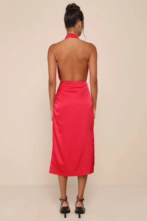 Gorgeous Season Bright Red Satin Backless Midi Dress sold by Lulus product image thumbnail 2