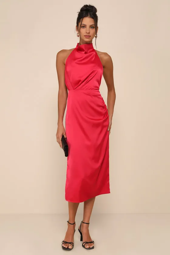 Gorgeous Season Bright Red Satin Backless Midi Dress sold by Lulus product image thumbnail 4