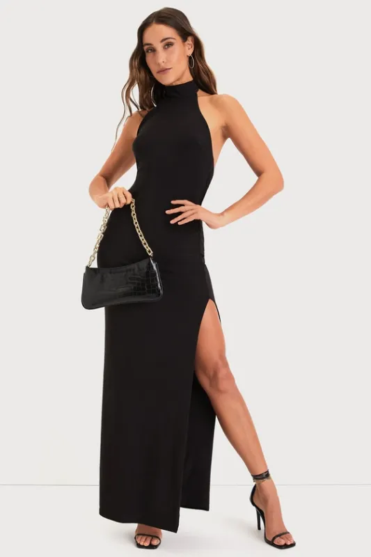 Flawless Expression Black Mock Neck Halter Maxi Dress sold by Lulus