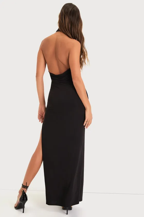 Flawless Expression Black Mock Neck Halter Maxi Dress sold by Lulus product image thumbnail 2