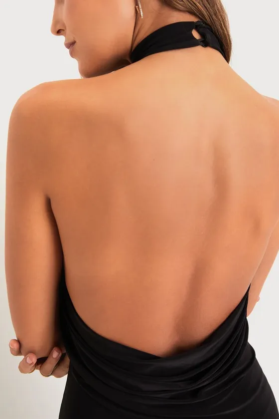Flawless Expression Black Mock Neck Halter Maxi Dress sold by Lulus product image thumbnail 4