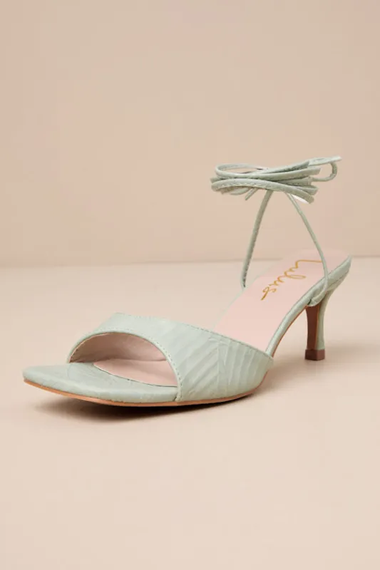 Liddell Sage Green Textured Lace-Up High Heel Sandals sold by Lulus