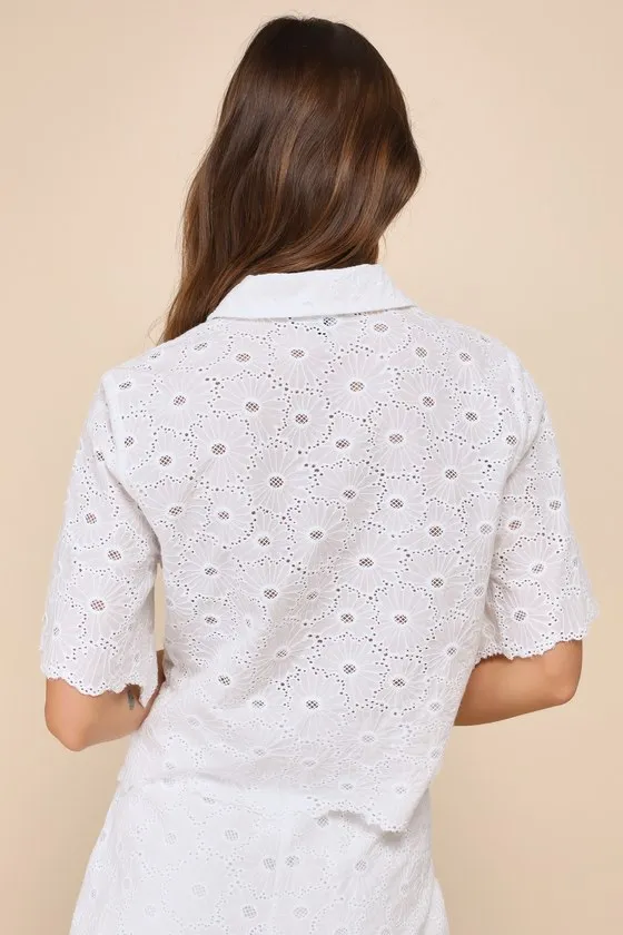 Sunny Angel White Embroidered Button-Front Short Sleeve Top sold by Lulus product image thumbnail 2