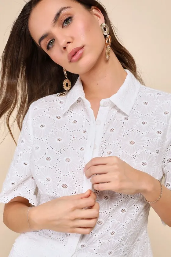 Sunny Angel White Embroidered Button-Front Short Sleeve Top sold by Lulus product image thumbnail 3