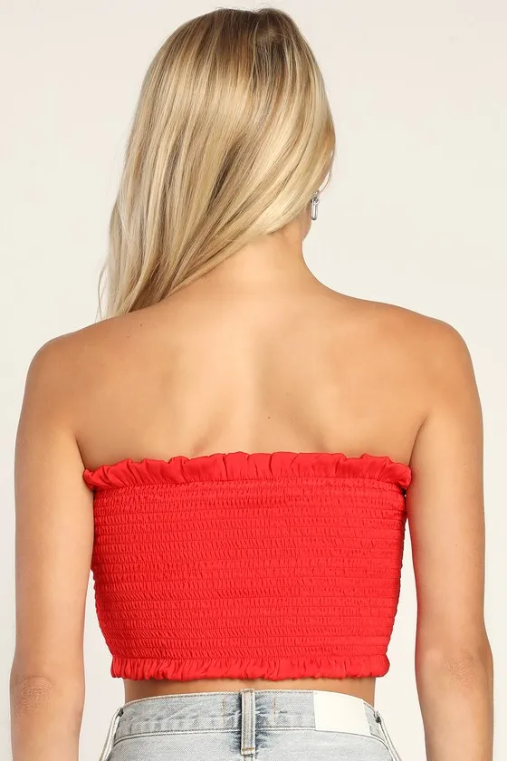Extra Love Red Satin Smocked Tube Top sold by Lulus product image thumbnail 3