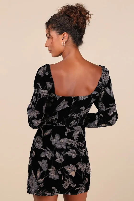 Simply Decadent Black Floral Velvet Burnout Bustier Mini Dress sold by Lulus product image thumbnail 2
