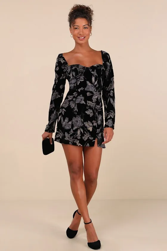 Simply Decadent Black Floral Velvet Burnout Bustier Mini Dress sold by Lulus product image thumbnail 3