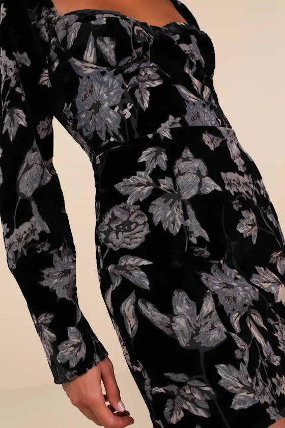 Simply Decadent Black Floral Velvet Burnout Bustier Mini Dress sold by Lulus product image thumbnail 4