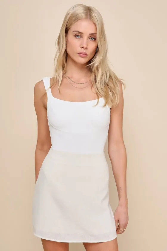 Perfectly Pristine Ivory High-Waisted Mini Skirt sold by Lulus