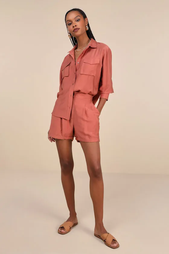 Effortlessly Curated Terracotta High-Rise Shorts sold by Lulus product image thumbnail 4
