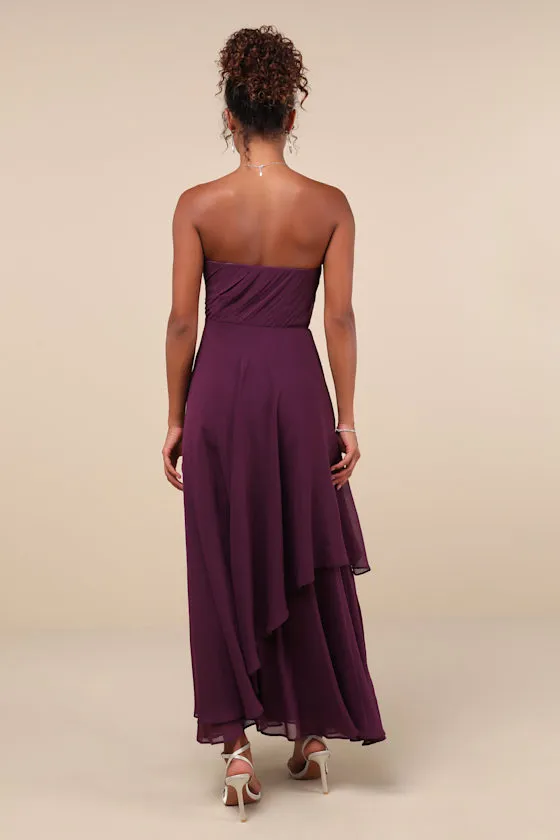 Revered Elegance Purple Pleated Strapless Maxi Dress sold by Lulus product image thumbnail 2