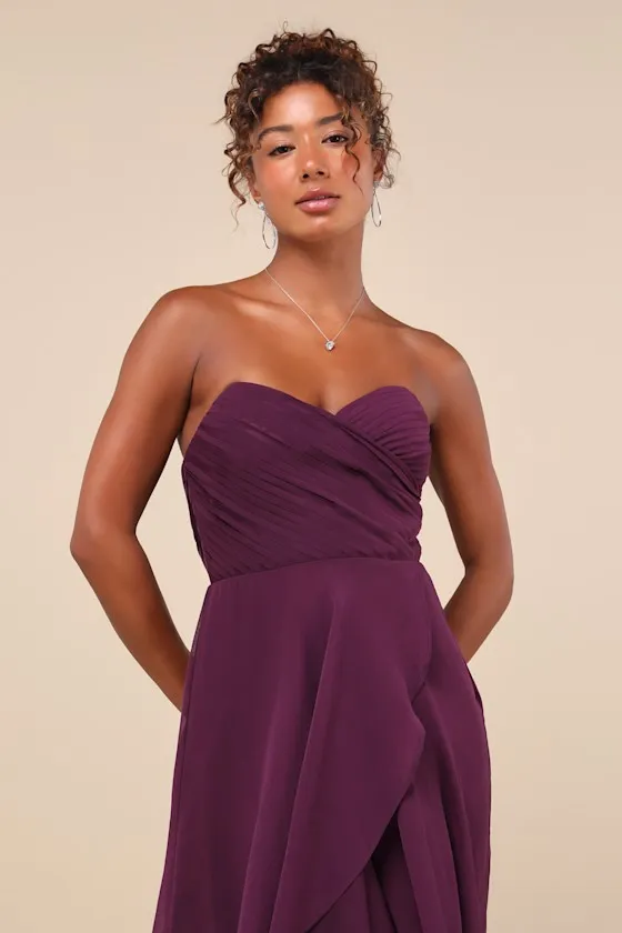 Revered Elegance Purple Pleated Strapless Maxi Dress sold by Lulus product image thumbnail 3