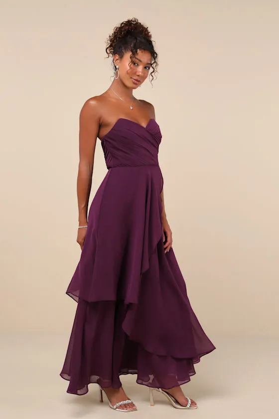 Revered Elegance Purple Pleated Strapless Maxi Dress sold by Lulus product image thumbnail 4