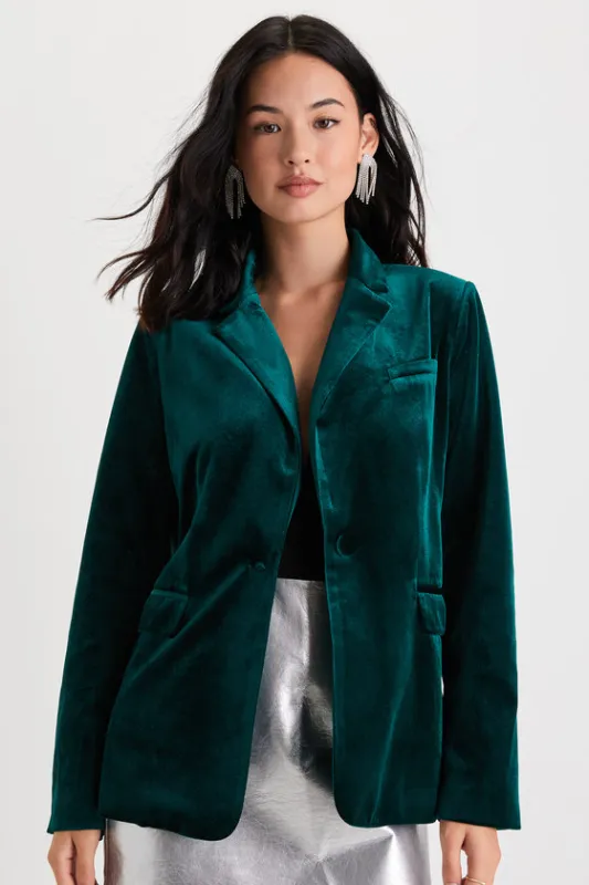 Upper Class Aesthetic Emerald Green Velvet Blazer sold by Lulus