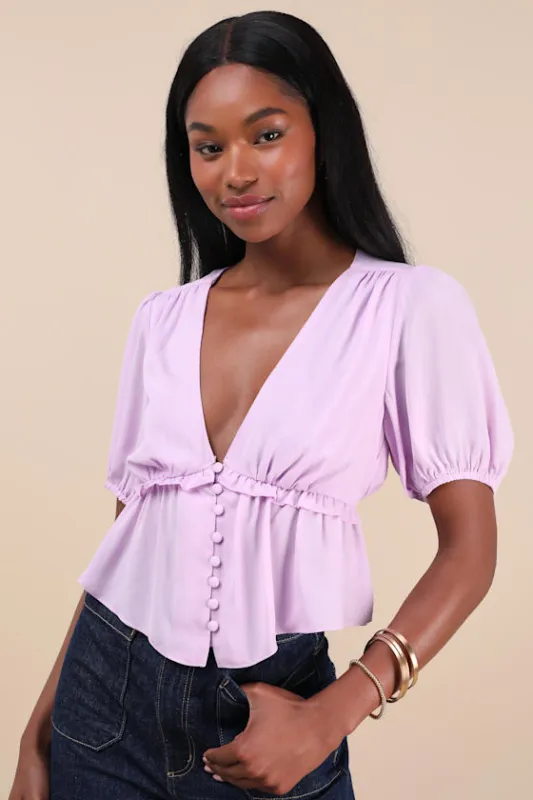 Irresistible Charisma Lavender Peplum Crop Top sold by Lulus