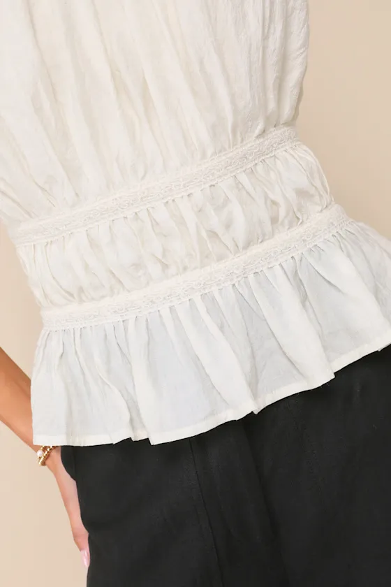 Gorgeous Design Ivory Lace Ruffled Halter Top sold by Lulus product image thumbnail 4