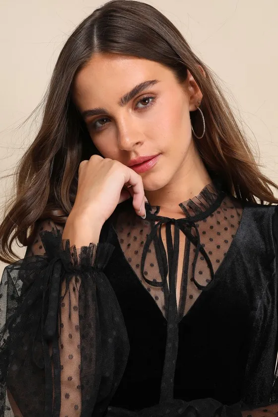 Completely Charismatic Black Velvet Mesh Swiss Dot Romper sold by Lulus product image thumbnail 4